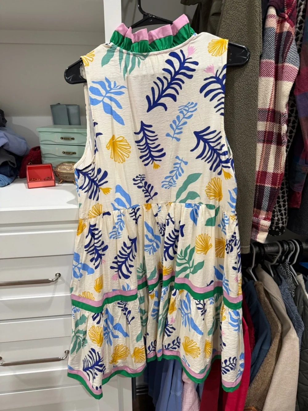 entro Pink and Green Trimmed Floral V-Neck Dress - Picture 4 of 4